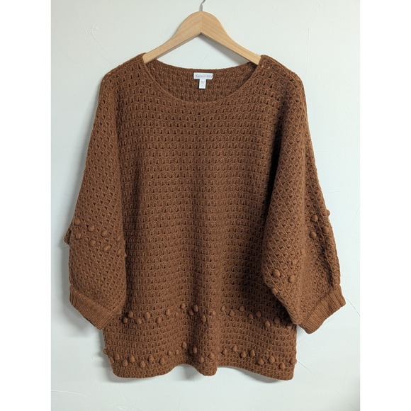 Garnet Hill Women's Sweater LRG Spicy Pecan NWOT Loose-Fit Popcorn Stitch Accent - Picture 1 of 7